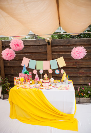 Candy bar on children's birthday partyの写真素材