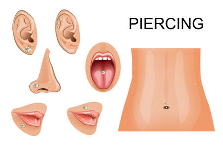 illustration of piercings on different parts of the bodyのイラスト素材