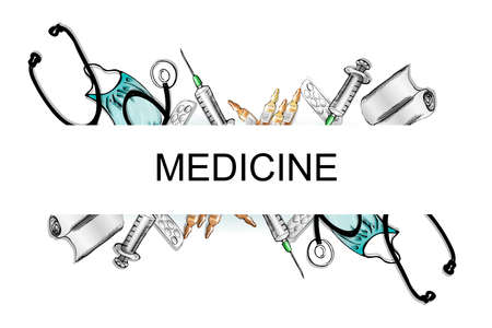 illustration of medical devices. phonendoscope,bandage, vialsのイラスト素材