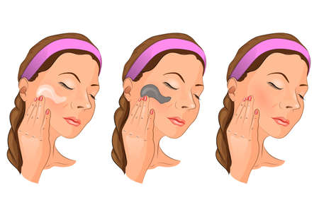 vector illustration of a girl putting a mask or a cream. for medical publicationsのイラスト素材