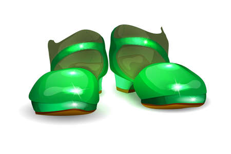 vector illustration of baby shoes for girls. green Slippersのイラスト素材