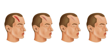 vector illustration of a cut head woundのイラスト素材