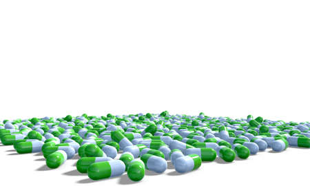 medical background with green capsules. 3d render.の写真素材