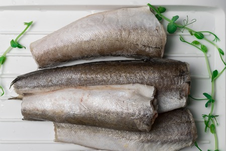frozen hake fishの写真素材
