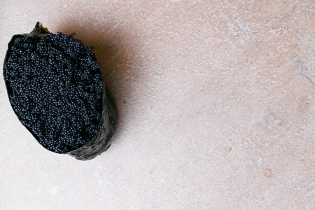 Black Tobiko flying fish roe Gunkan Maki Sushi with Cucumber. Isolated over grey. Japan foodの写真素材