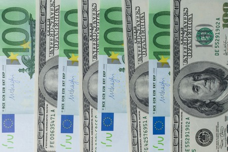 100 Euro and 100 Us dollar Banknote for background