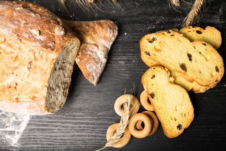 Wholegrain Bread from Whole Wheat, Rye and Flax Seeds, Wheat and Whole Wheat Biscuits with raisin...