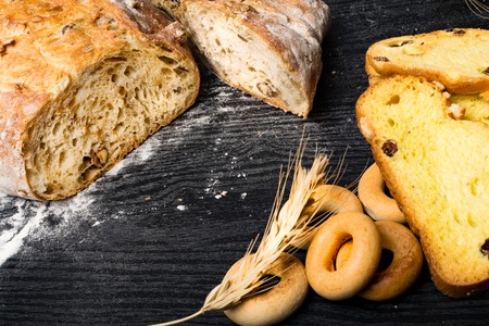 Wholegrain Bread from Whole Wheat, Rye and Flax Seeds, Wheat and Whole Wheat Biscuits with raisin...