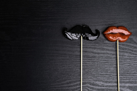 fake red lips and man beard sweet icicles, man and woman concept, love 14th february, Valentine day, weedingの写真素材