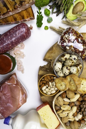 healthy eating and diet concept - natural rich in protein food isolatedの写真素材