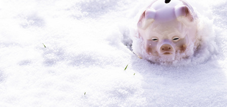 xmas time and piggy bank, Christmas holiday, money concept with copy spaceの写真素材