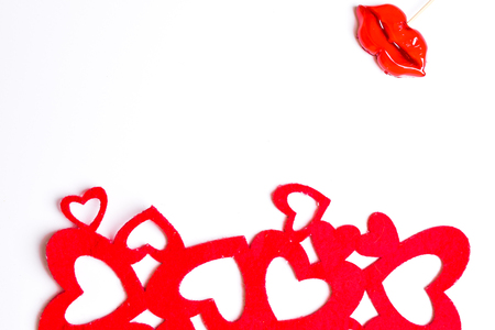 heart shape sexy lips for saint valentine kiss isolated on whiteの写真素材