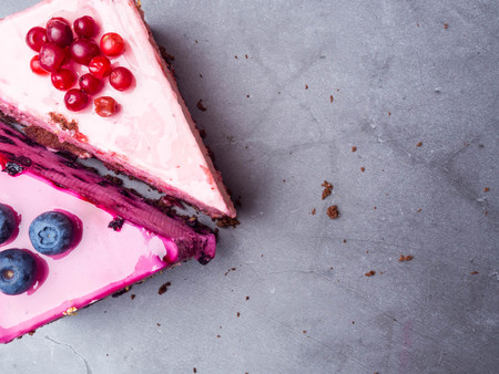 Delicious cheesecakes with fresh berries, coloful cakes. French cuisine