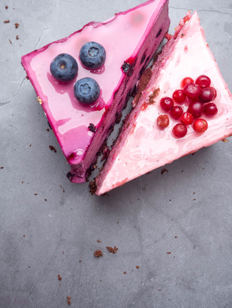 Delicious cheesecakes with fresh berries, coloful cakes. French cuisine