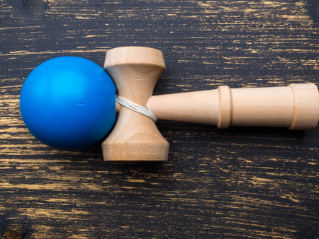 Kendama Japanese toy, blue wooden toyの写真素材