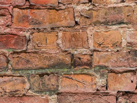 Empty Vintage Red Brick Wall Texture. Building Facade With Scratch Damage, wall