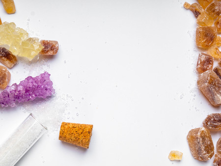 various types of sugar on white background, copy spaceの写真素材