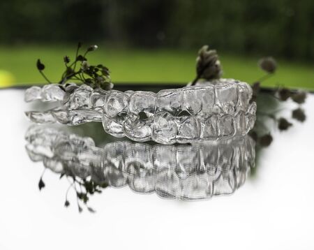 orthodontic silicone trainer. Invisible braces aligner. Mobile orthodontic appliance for dental correctionの写真素材