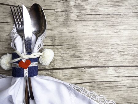Festive Greeting Card Merry Christmas and Happy New Year, Winter holiday dinner spoon, fork, knife...