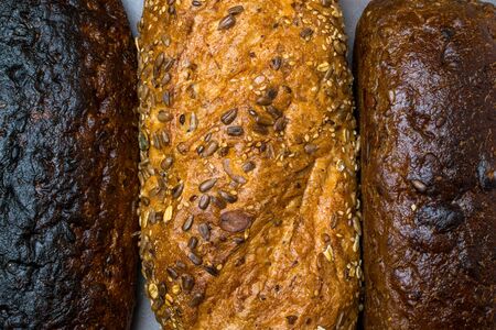 three different bread loaf close up