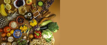 Mixed colorful foods contains antioxidants, vitamins, fiber. Immune boosting products. Healthy clean...