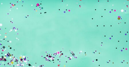 Closeup of trendy green mint colored background with empty space. Color trend concept. Festive postcard. Top view, flat lay Year color trendの写真素材