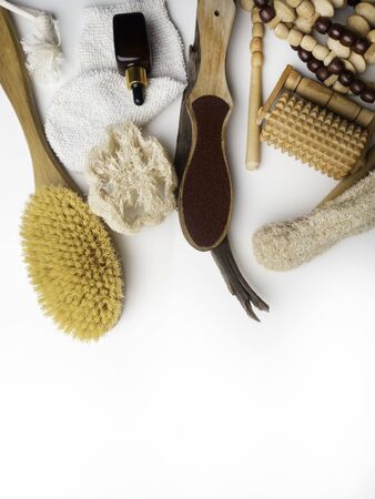 Zero waste home products for body care. Ecological products for woman. Zero Waste Lifestyle. Copy spaceの写真素材