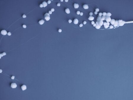 Cotton white decorative balls. Flat lay background.の写真素材