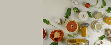 Health and super food to boost immune system, high in antioxidants, anthocyanins, minerals and vitamins, over yellow background, clean eating, healthy lifestyle, detox, dieting conceptの写真素材