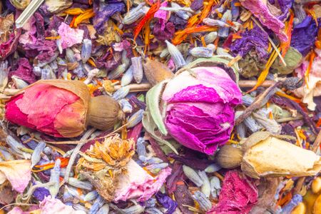 Dry Tea mixed herbs background, Healing herbs and herbal medicine concept.の写真素材