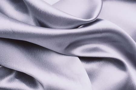 Natural Grey or Silver Silk Textile Background, drapery fabricの写真素材