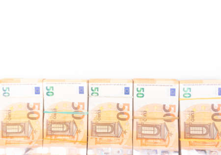 stack of euros banknotes, Money big wad packs. Payment, crisis, corruption conceptの写真素材