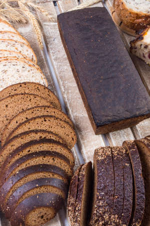 assortment of fresh baked bread, still life, traditional bread and wheatの写真素材