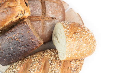 Composition with fresh breads isolated on whiteの写真素材