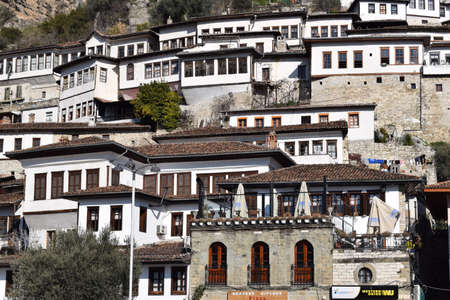 BERAT, ALBANIA - March 2022: The city of one on one window