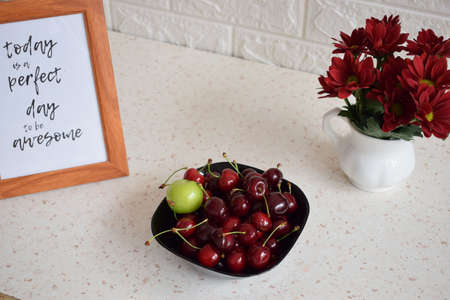 An appetizer with fresh red cherries
