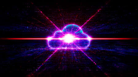 Emerging Cloud Technologies - Innovation in Cloud Computing - Digital Cloud Expanding on Futuristic Abstract Technology Backgroundの写真素材