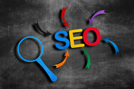 SEO - Search Engine Optimization Concept - Cut Out on Chalkboardの写真素材