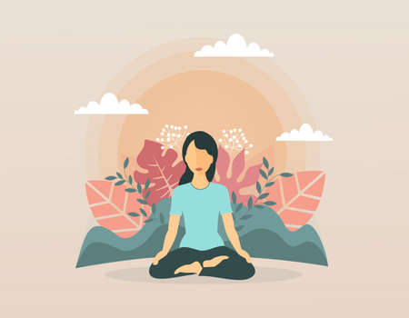 Woman Meditating in Nature - Connection to Nature - Fall Colorsの写真素材
