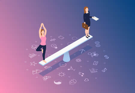 Work Life Balance Concept - Woman Trying to Balance Her Life Needs with Her Work Needs - Challenging Time and Mental Balance - 3D Illustrationの写真素材