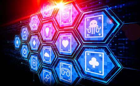 Ecosystem of Non-fungible Tokens on a Blockchain - Collection of NFTs on Digital Ledger - Conceptual Illustrationの写真素材