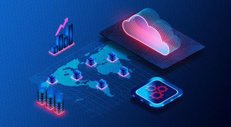 Hyperscaler Cloud Service Provider Concept - Hyperscale Computing - Cloud Hardware and Facilities that can Scale a Distributed Computing Environment - 3D Illustrationの写真素材