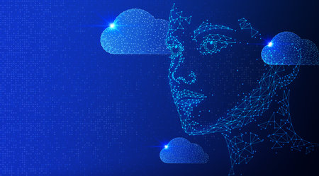 The Fusion of Cloud Computing and Artificial Intelligence - New AI Applications in the Digital Cloud - Conceptual Illustrationの写真素材