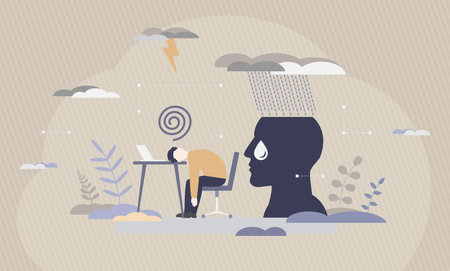 Boreout Syndrome - Profound and Continuous Work Demotivation Experienced as Extreme Boredom - Conceptual Illustrationの写真素材