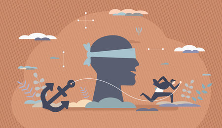 Anchoring Bias - Cognitive Bias that Causes People to Rely too Heavily on the First Piece of Information They get About a Given Topic - Conceptual Illustrationの写真素材
