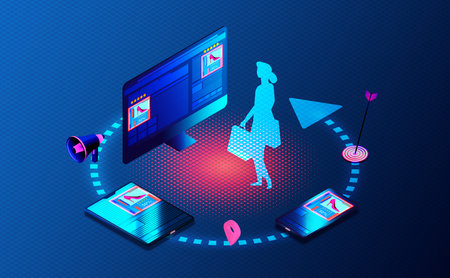 Remarketing Concept - Method in Display Advertising Where Ads are Shown to Users Who Have Previously Interacted with Digital Assets from a Certain Brand - 3D Illustrationの写真素材