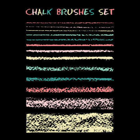 Set of chalk brushes. lines with chalk texture.  design elements on chalkboard background. Grunge lines on blackboard texture. Chalk strokes. Chalk brush border. illustration.のイラスト素材