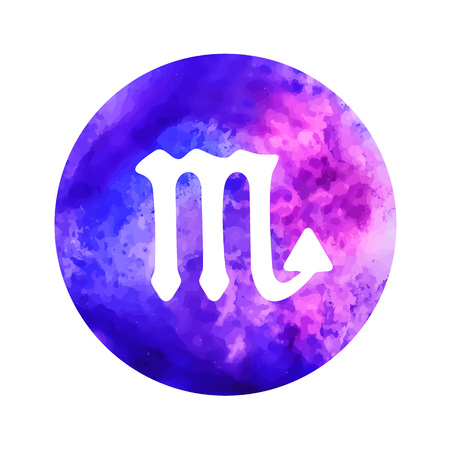 Sign of the zodiac Scorpio on watercolor background. Free Hand drawing.のイラスト素材