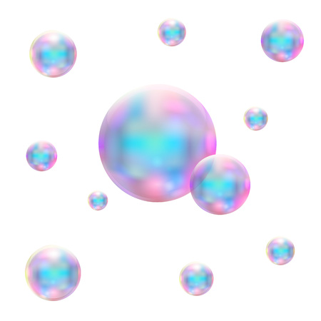 Transparent realistic soap bubbles. Isolated vector illustrationのイラスト素材