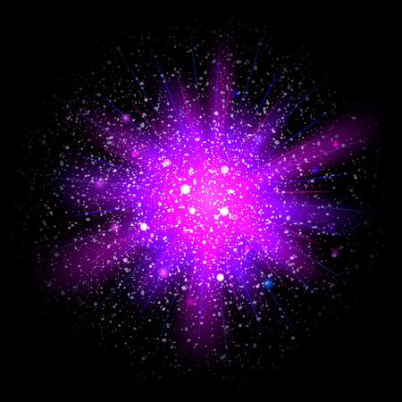 Neon blue and pink glitter particles background effect. Star dust sparks in explosion on black background. Vector Illustrationのイラスト素材